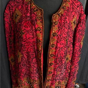 Papell Boutique Beaded Red and Gold Embellished Jacket